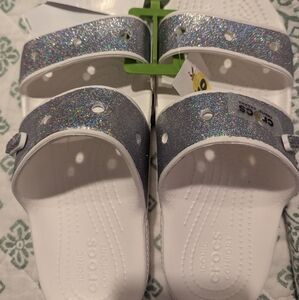 Crocs Slides Glittery Silver Women's 9/Men's 7
